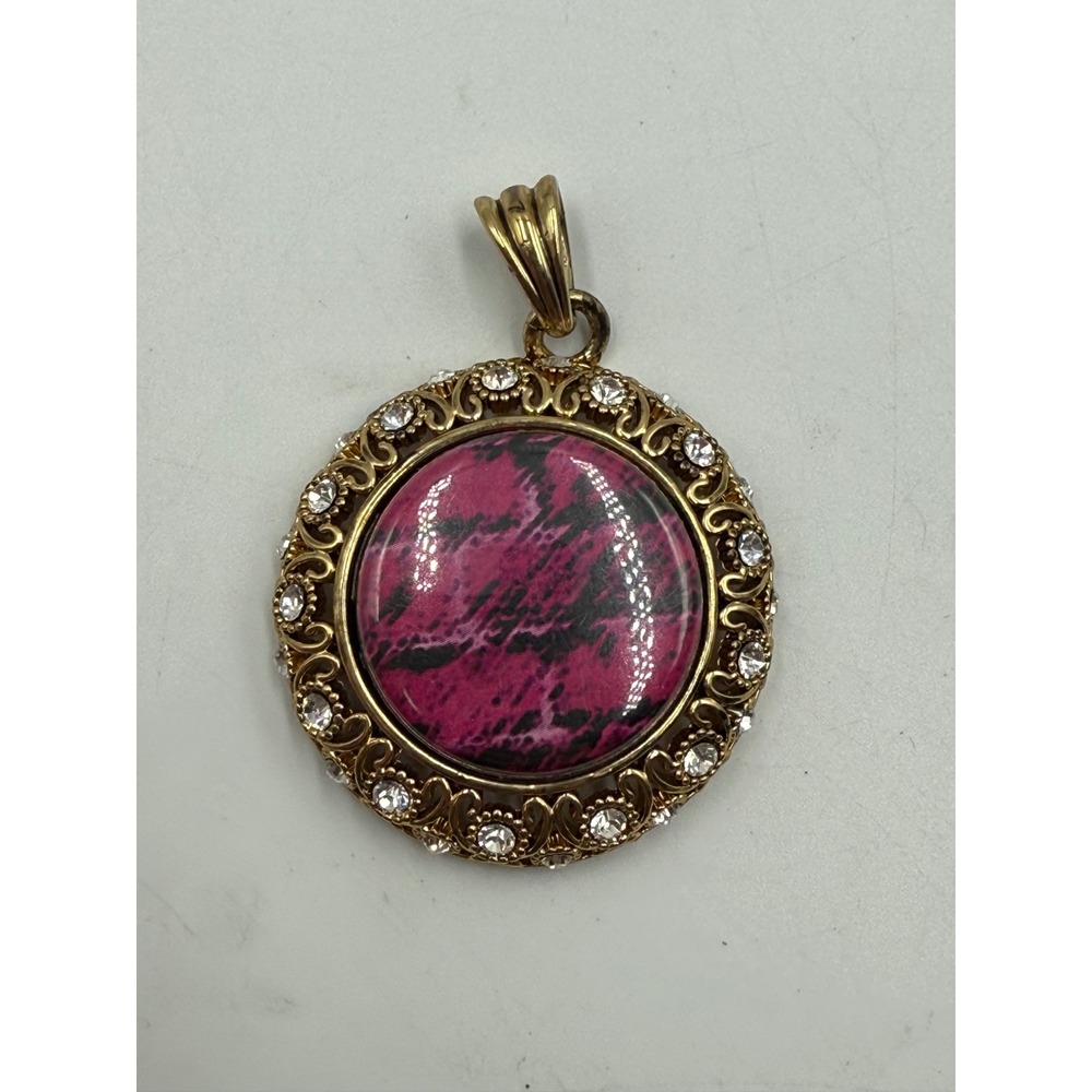 Magnabilities Gold Tone Magnetic Pendant Clear Rhinestone Pink‎ Snakeskin Insert